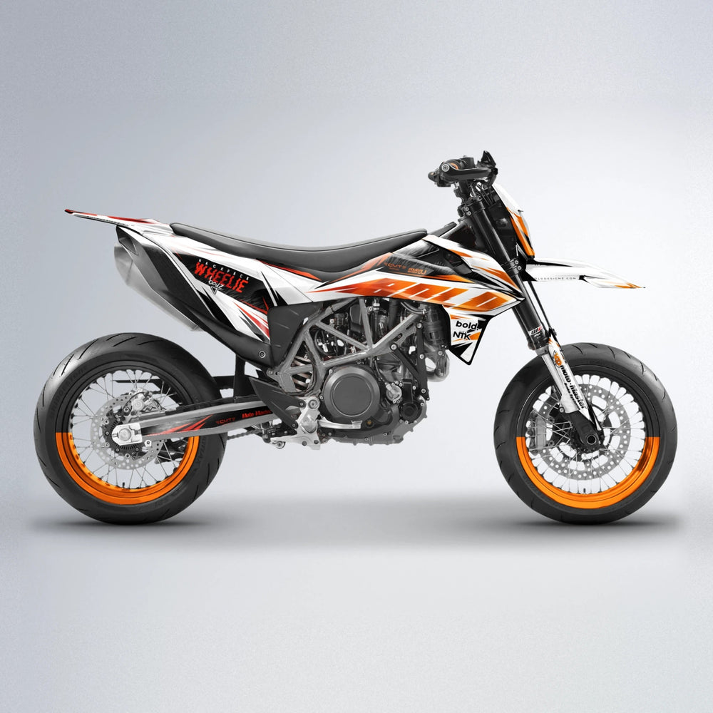 NTK V4 KTM SMC 690 supermoto graphics kit in Red & Orange