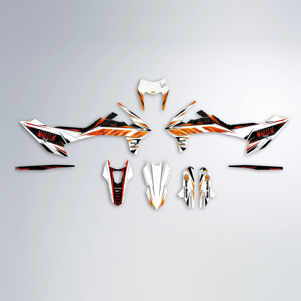 NTK V4 KTM SMC 690 graphics kit parts layout in Red & Orange