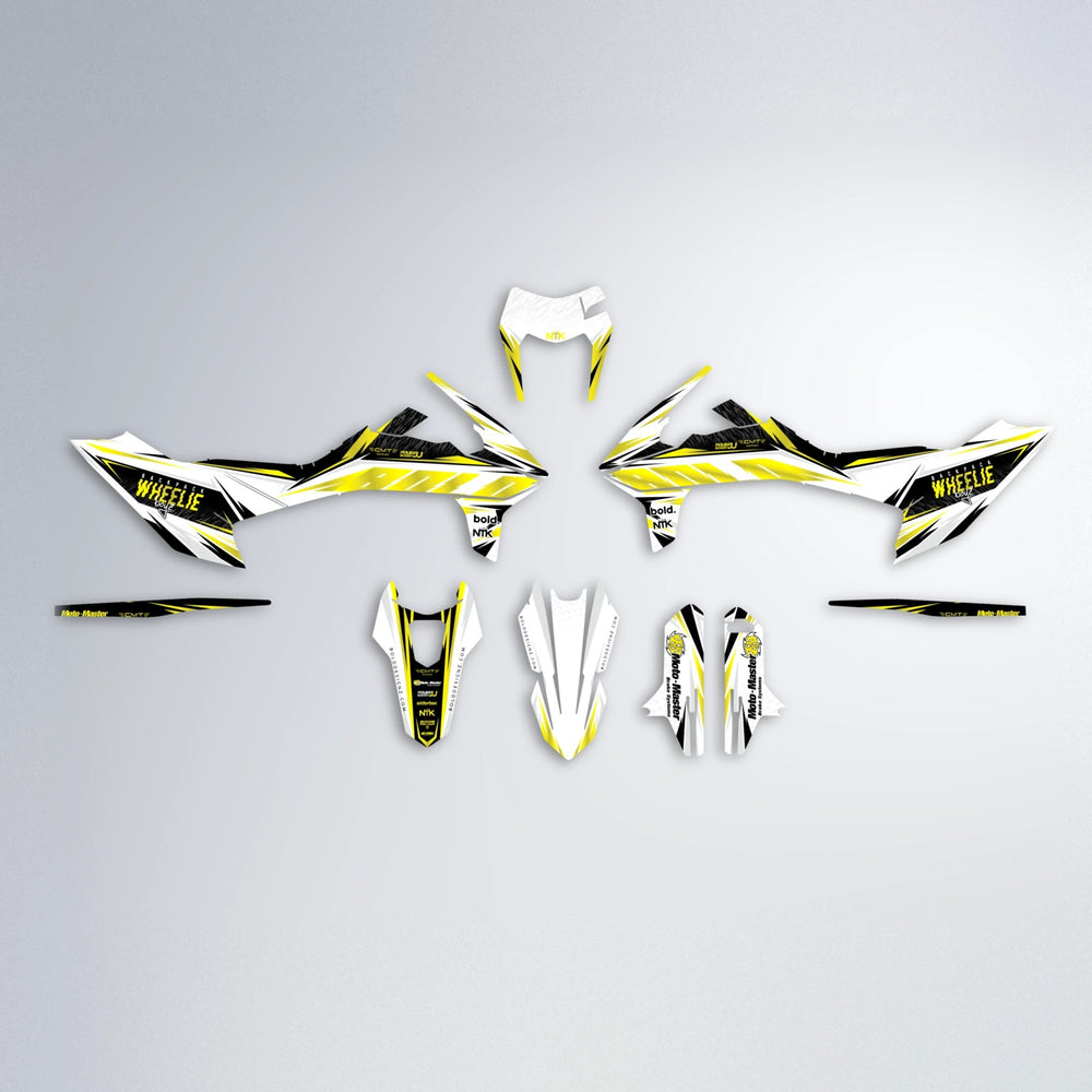 NTK V4 KTM SMC 690 graphics kit parts layout in Yellow
