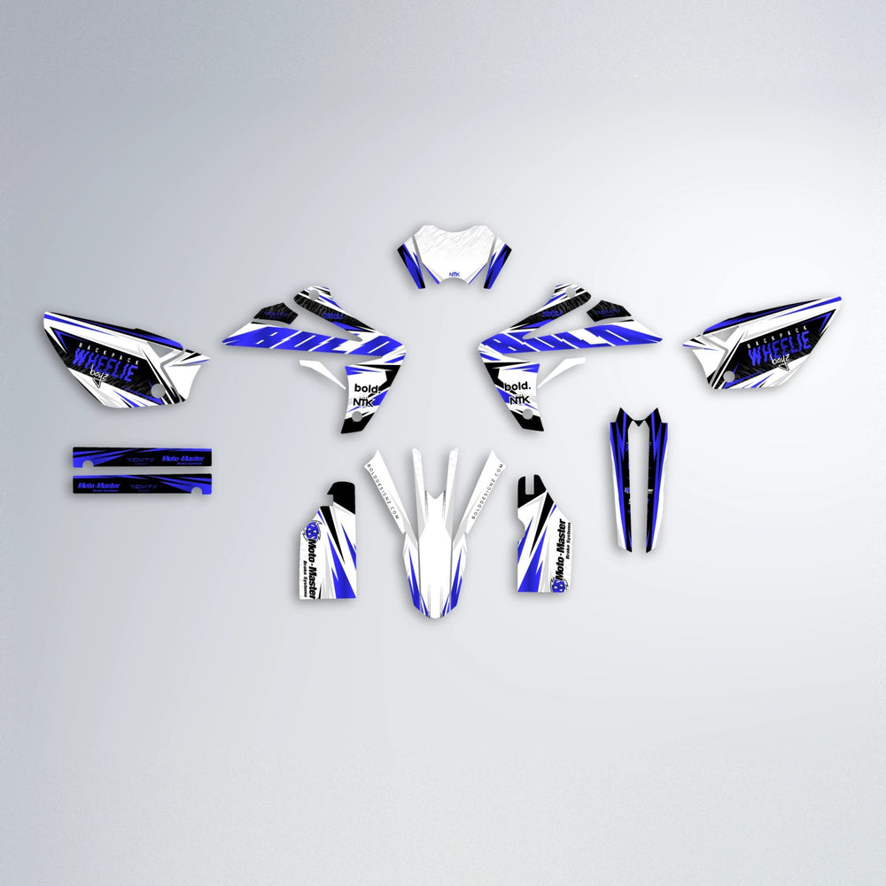 NTK V4 Rieju MRT graphics kit parts layout in Blue