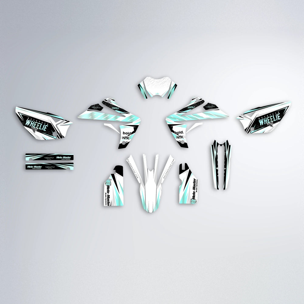 NTK V4 Rieju MRT graphics kit parts layout in Mint