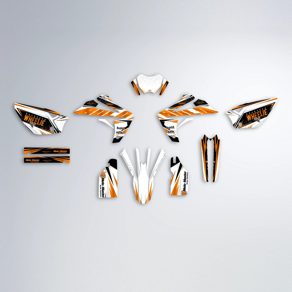 NTK V4 Rieju MRT graphics kit parts layout in Orange