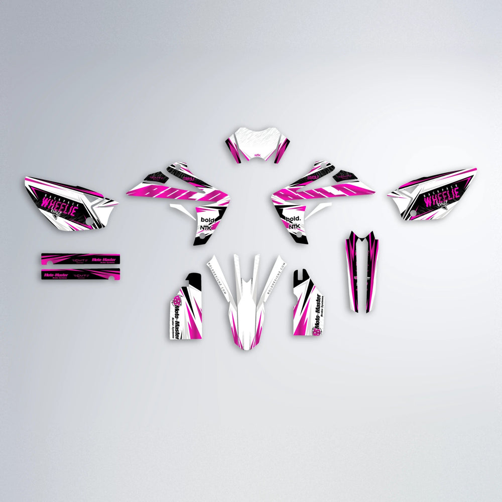 NTK V4 Rieju MRT graphics kit parts layout in Pink