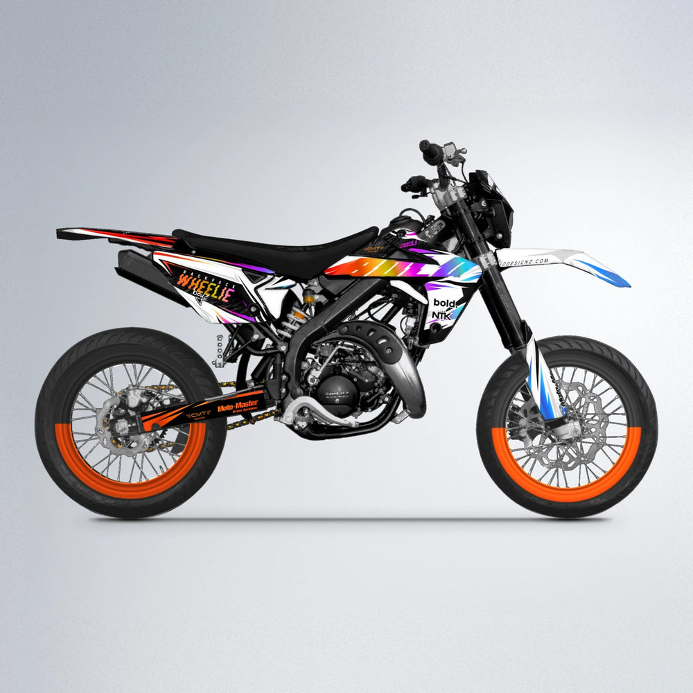 NTK V4 Rieju MRT supermoto graphics kit in Sunset Fade