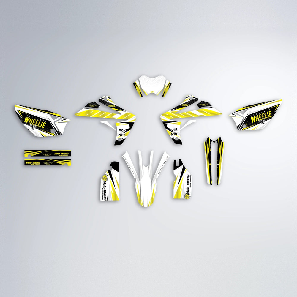 NTK V4 Rieju MRT graphics kit parts layout in Yellow