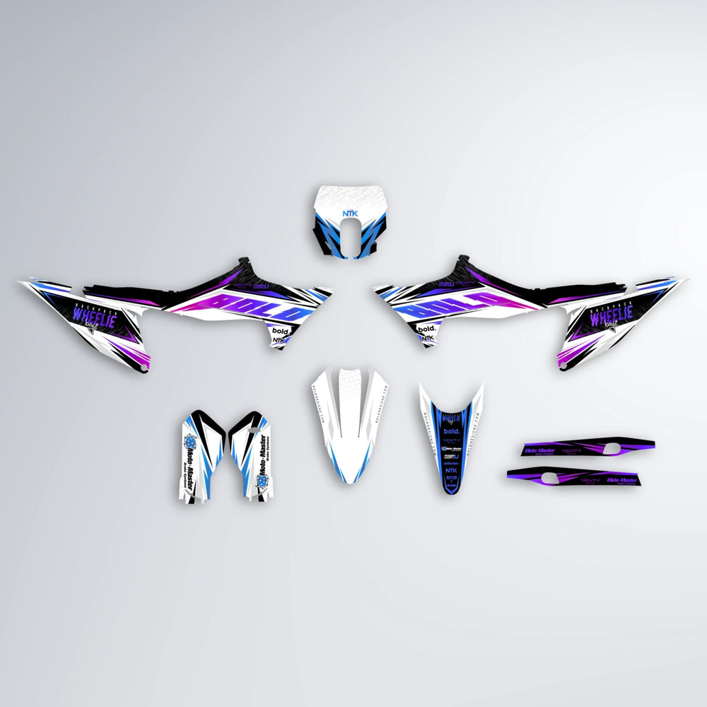 NTK V4 Stark Varg SM graphics kit parts layout in Blue Purple Fade