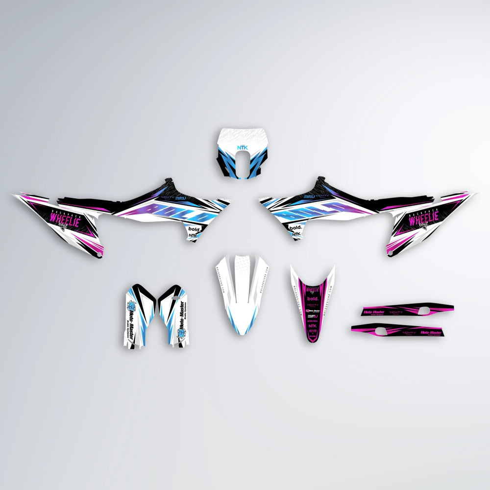 NTK V4 Stark Varg SM graphics kit parts layout in Pink & Light Blue