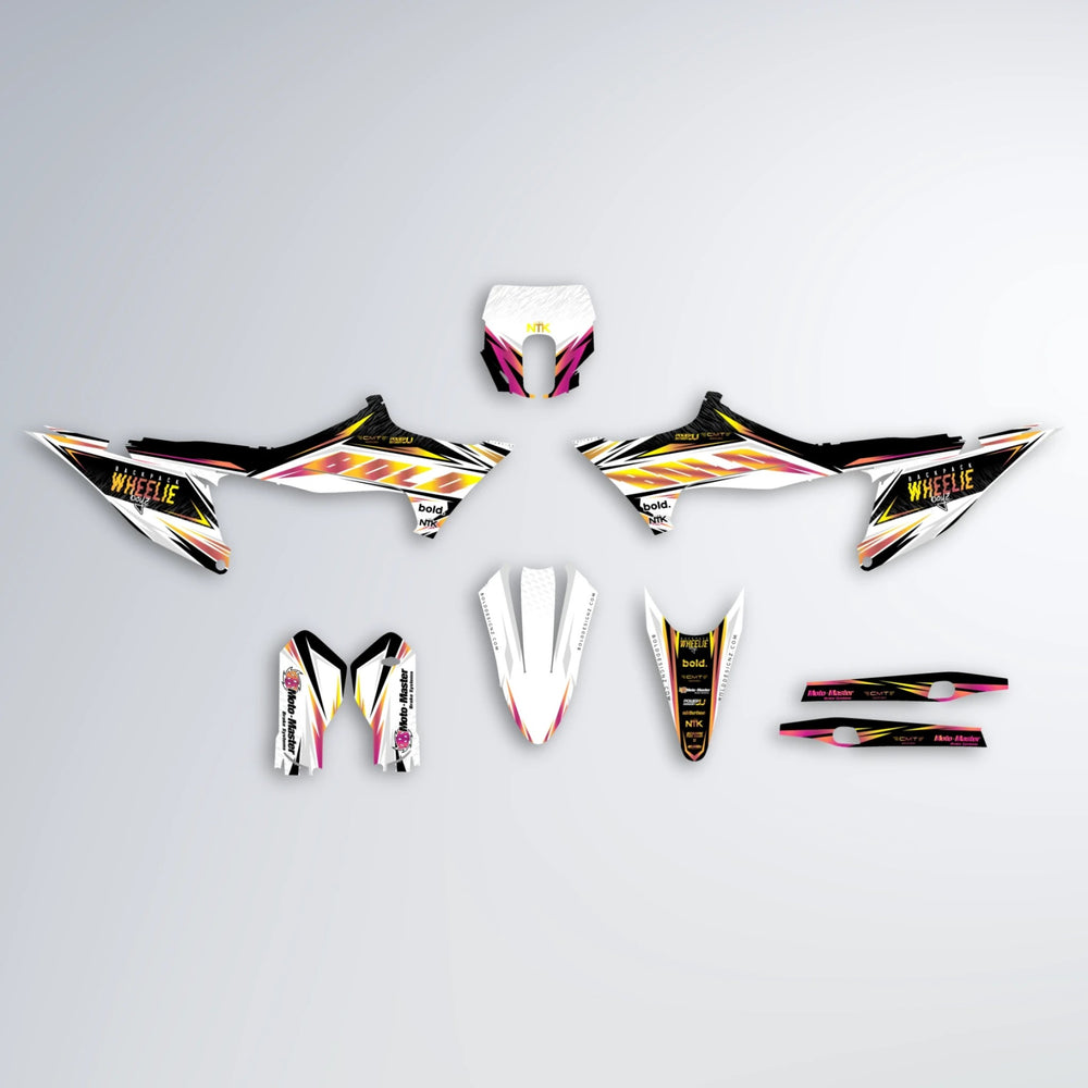 NTK V4 Stark Varg SM graphics kit parts layout in Pink & Yellow