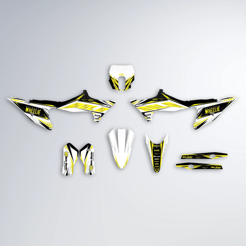NTK V4 Stark Varg SM graphics kit parts layout in Yellow