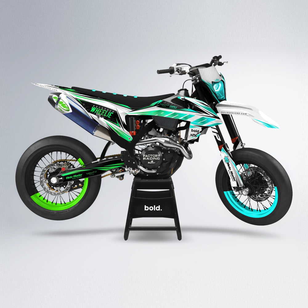 NTK V4 supermoto graphics kit in Cyan & Green