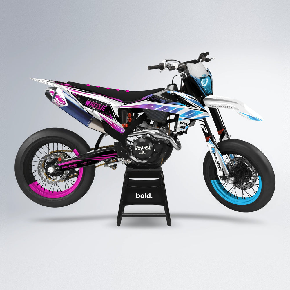 NTK V4 supermoto graphics kit in Pink & Light Blue