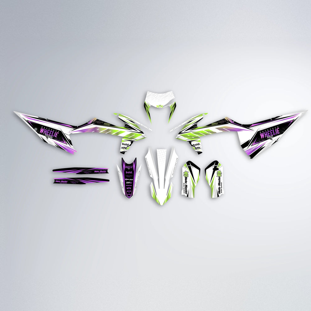 NTK V4 graphics kit parts layout in Purple & Yellow