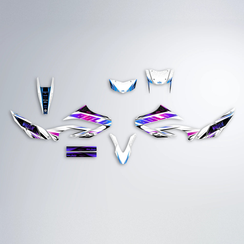 NTK V4 Yamaha WR 125X graphics kit parts layout in Blue Purple Fade