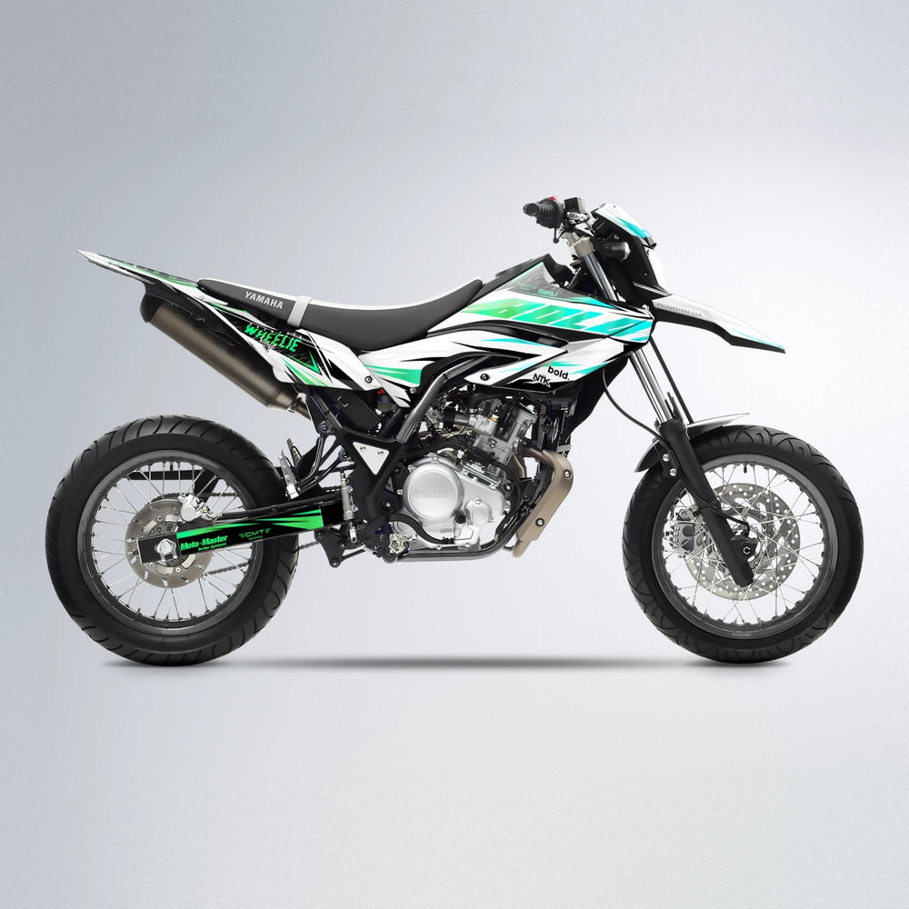 NTK V4 Yamaha WR 125X supermoto graphics kit in Cyan & Green