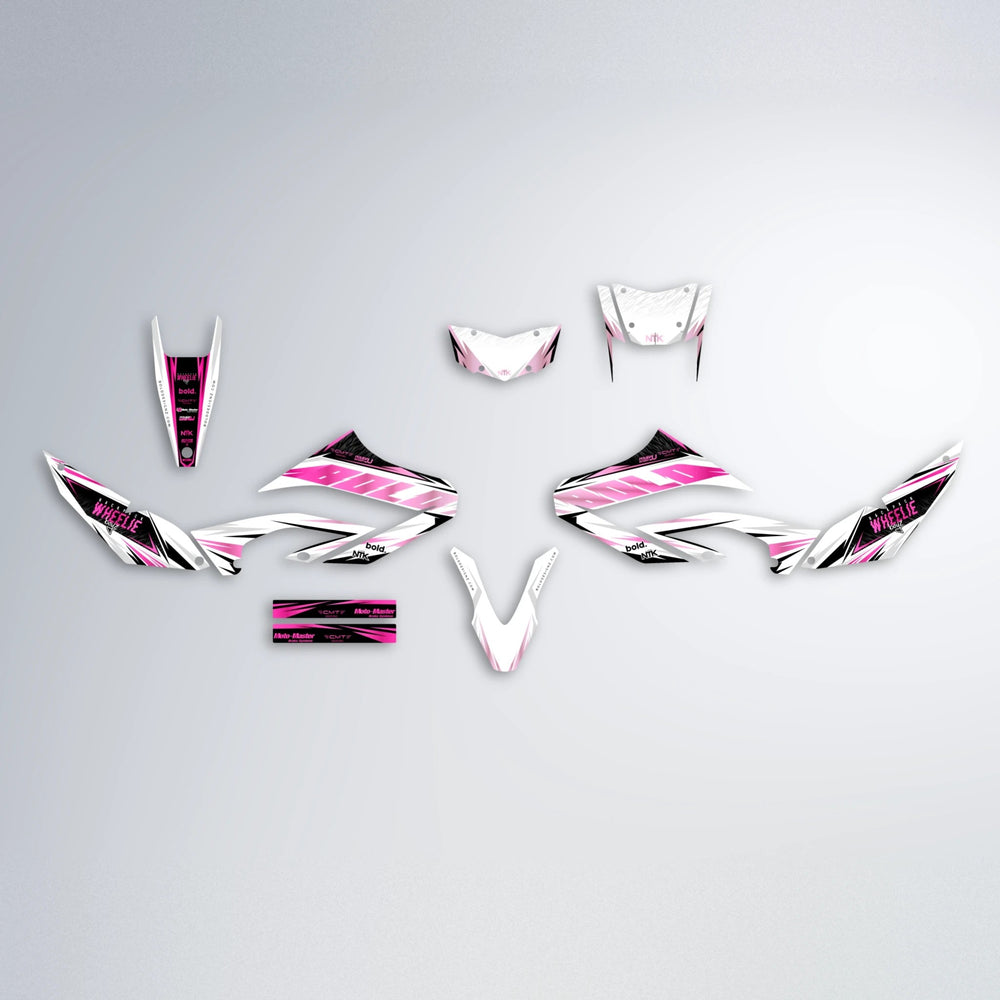 NTK V4 Yamaha WR 125X graphics kit parts layout in Flamingo