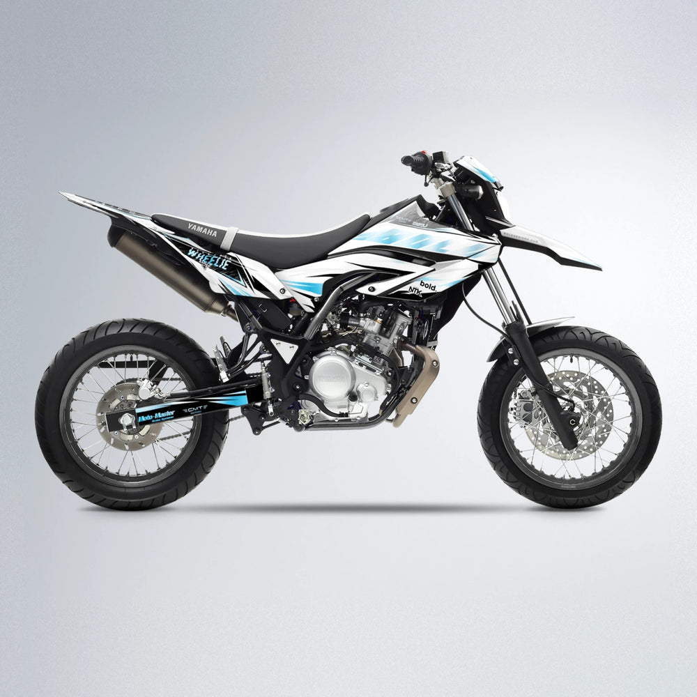 NTK V4 Yamaha WR 125X supermoto graphics kit in Light Blue & White