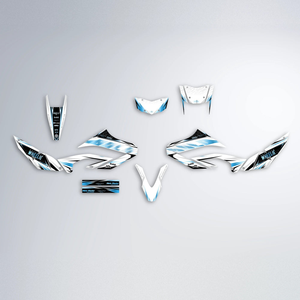 NTK V4 Yamaha WR 125X graphics kit parts layout in Light Blue & White