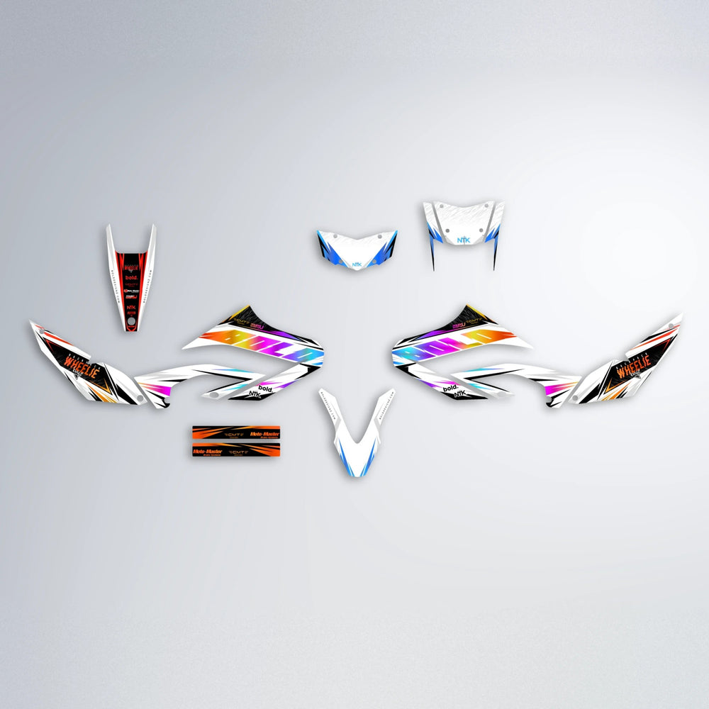 NTK V4 Yamaha WR 125X graphics kit parts layout in Sunset Fade