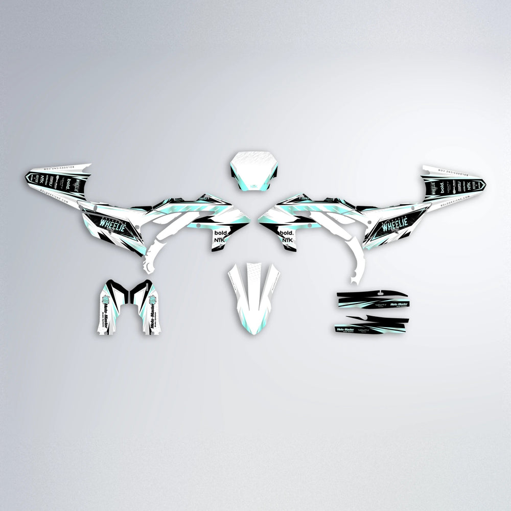 NTK V4 Yamaha YZF MX graphics kit parts layout in Mint