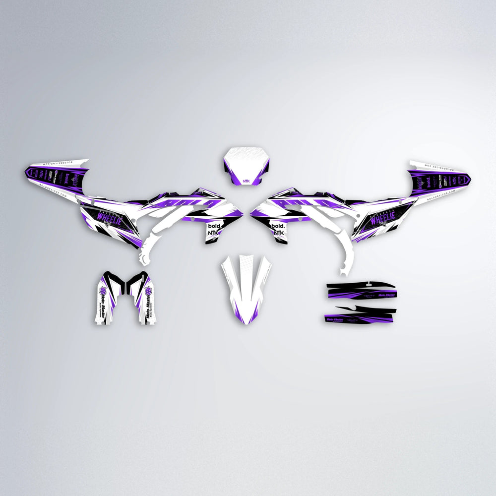 NTK V4 Yamaha YZF MX graphics kit parts layout in Purple