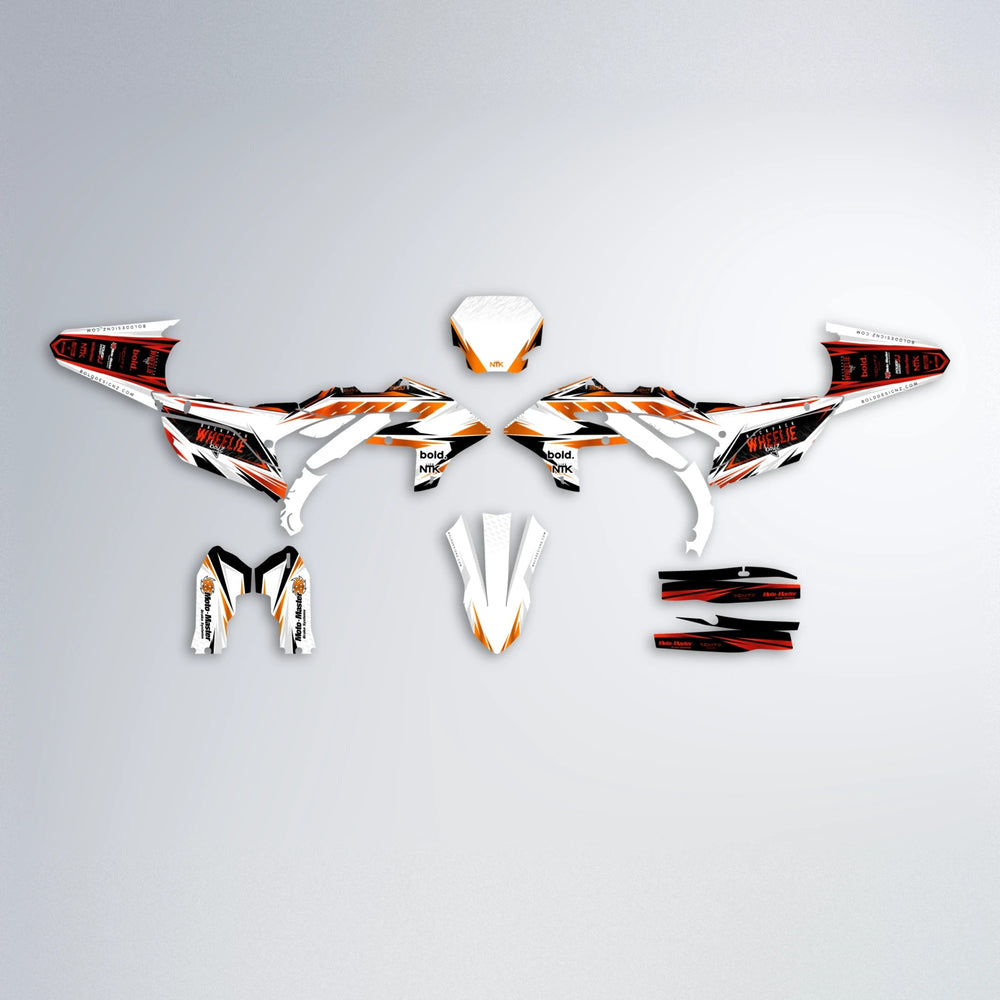 NTK V4 Yamaha YZF SM graphics kit parts layout in Red & Orange