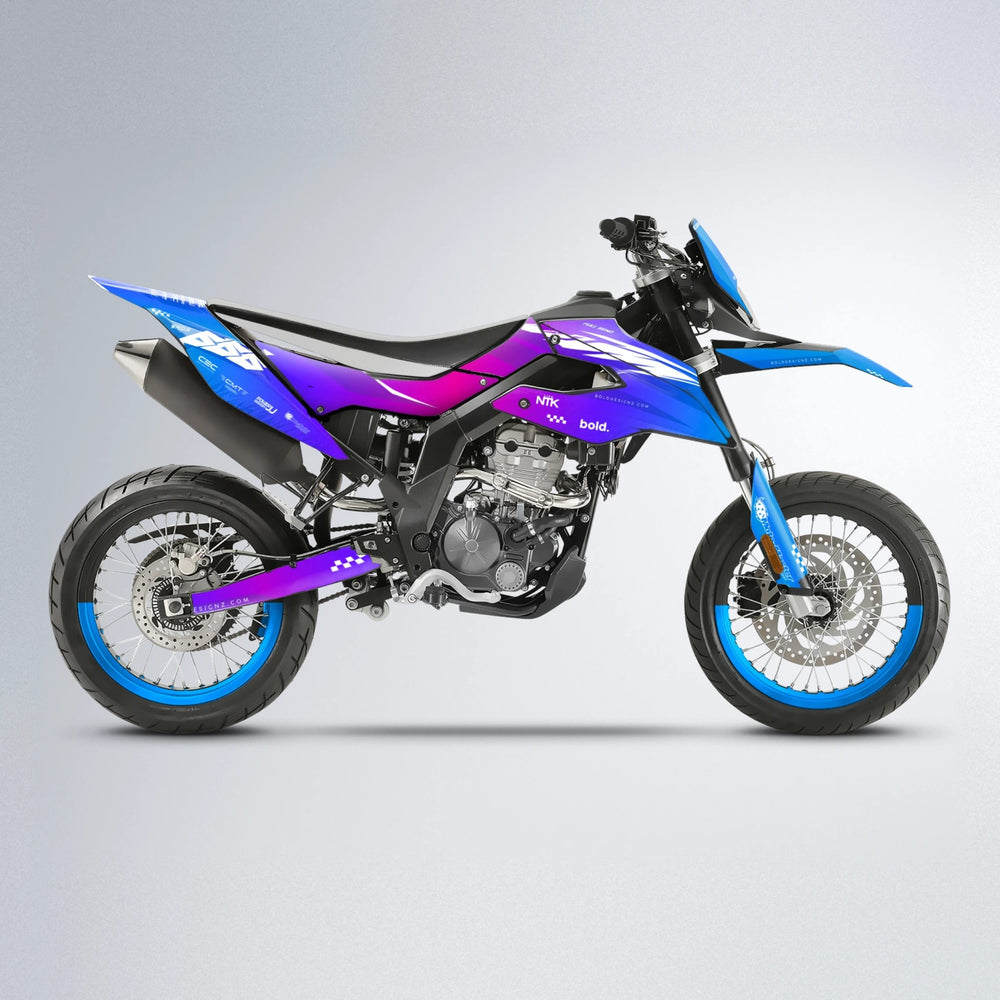 NTK V5 Aprilia SX 125 supermoto graphics kit in Blue Purple Fade