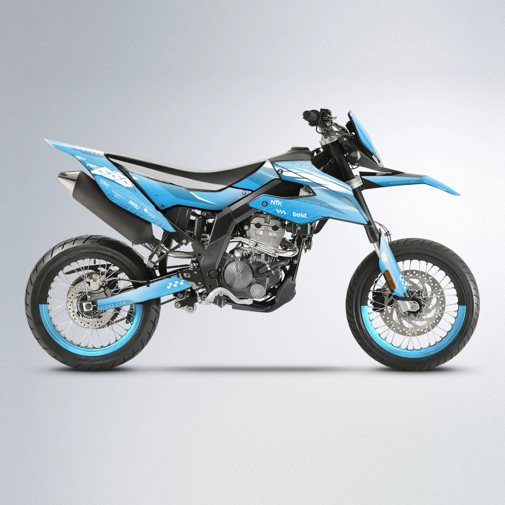 NTK V5 Aprilia SX 125 supermoto graphics kit in Light Blue & White