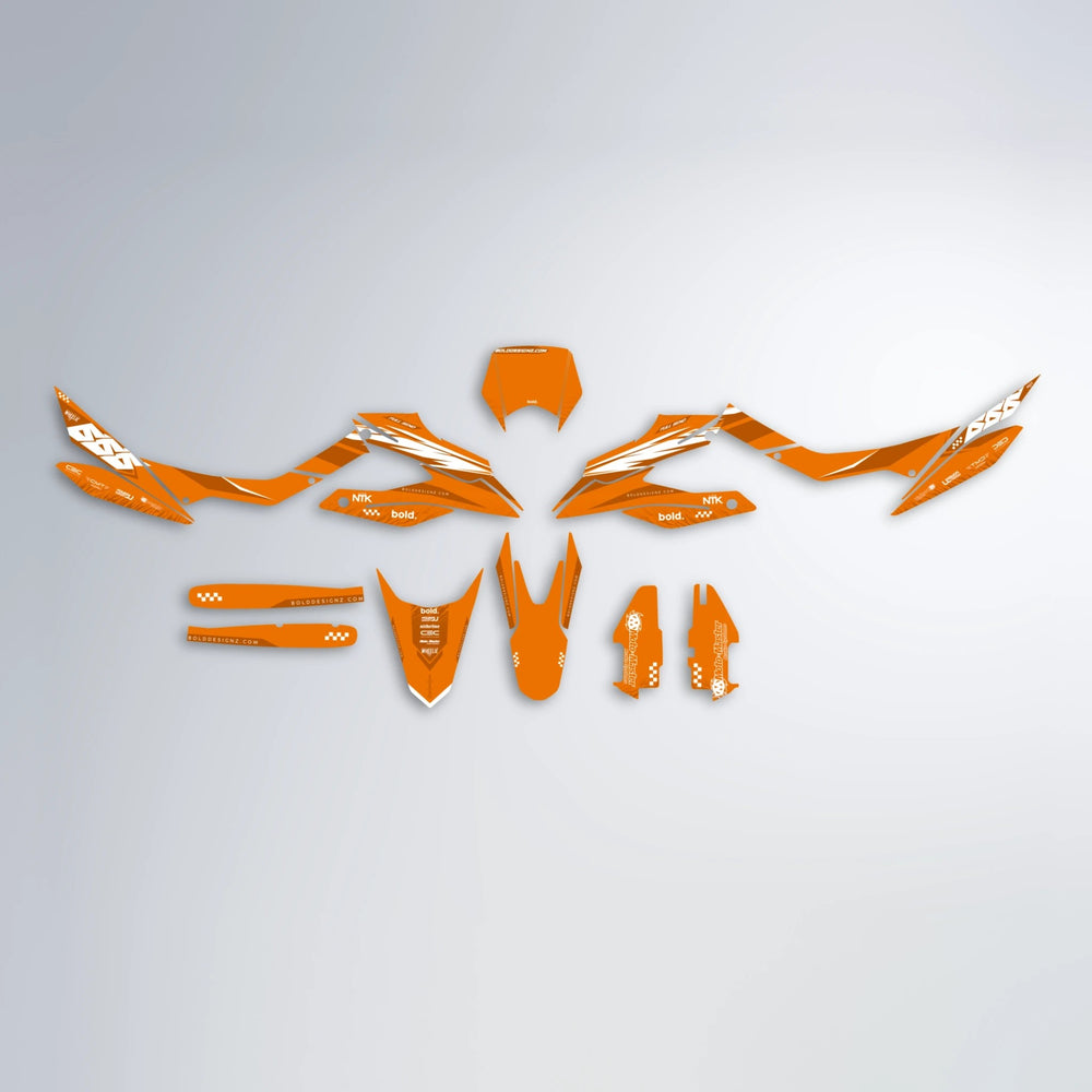 NTK V5 Aprilia SX 125 graphics kit parts layout in Orange