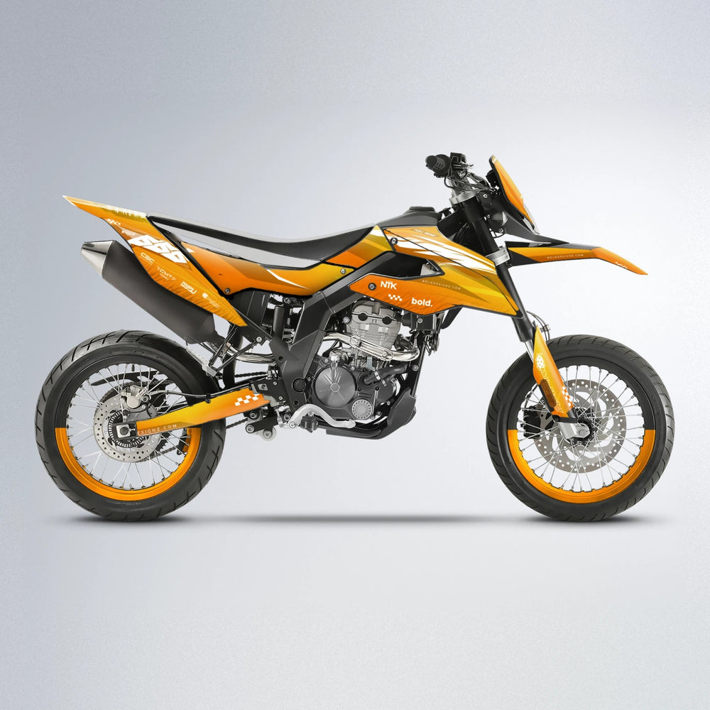 NTK V5 Aprilia SX 125 supermoto graphics kit in Orange & Yellow
