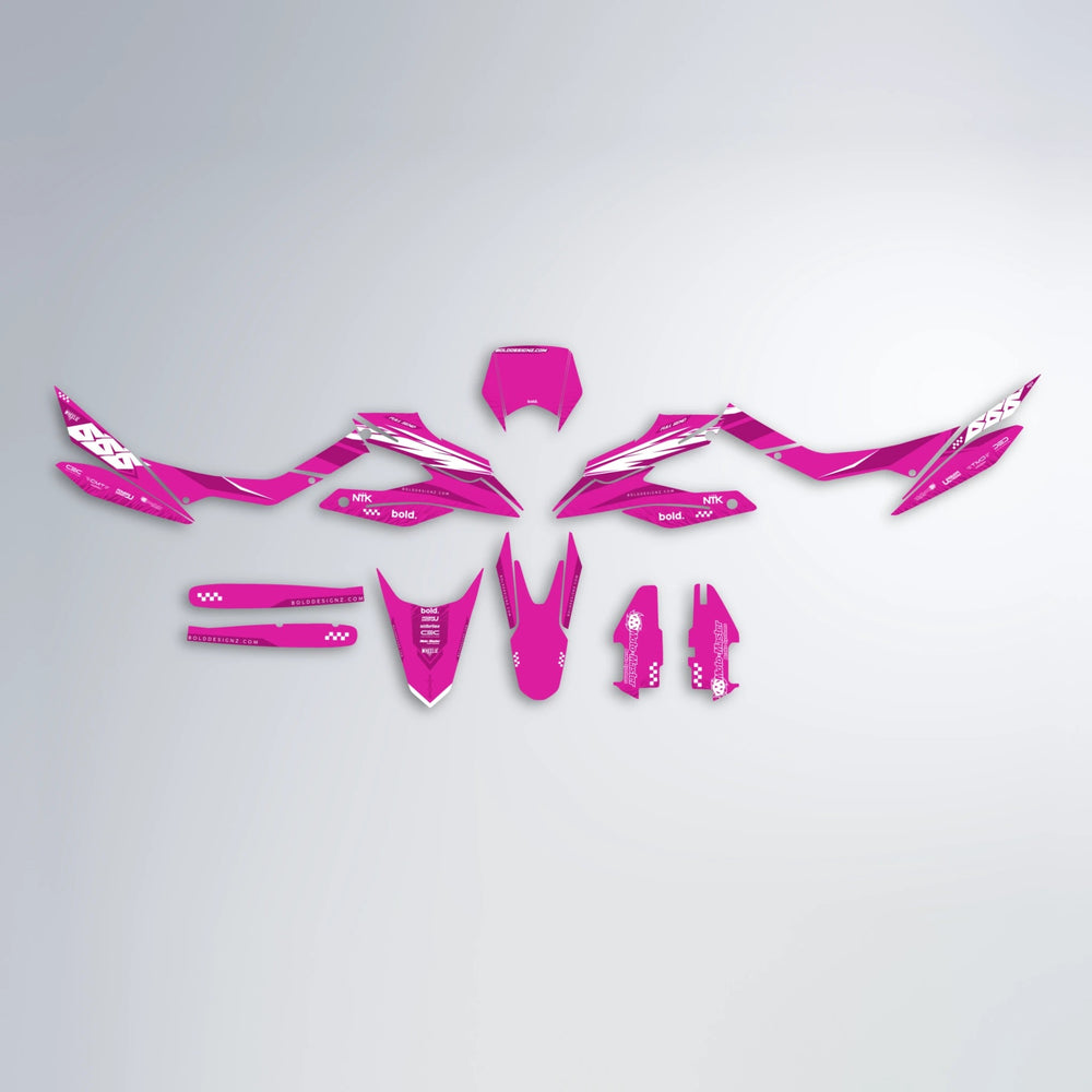 NTK V5 Aprilia SX 125 graphics kit parts layout in Pink