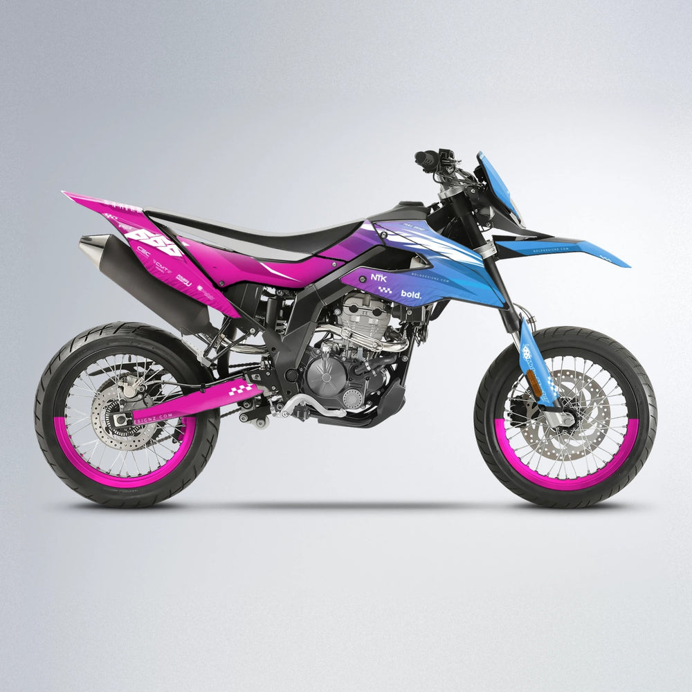 NTK V5 Aprilia SX 125 supermoto graphics kit in Pink & Light Blue