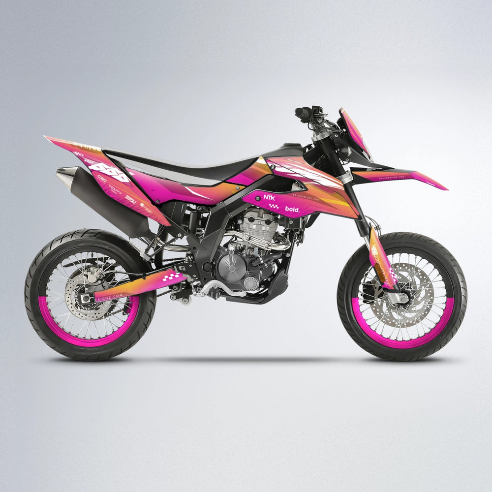 NTK V5 Aprilia SX 125 supermoto graphics kit in Pink & Yellow