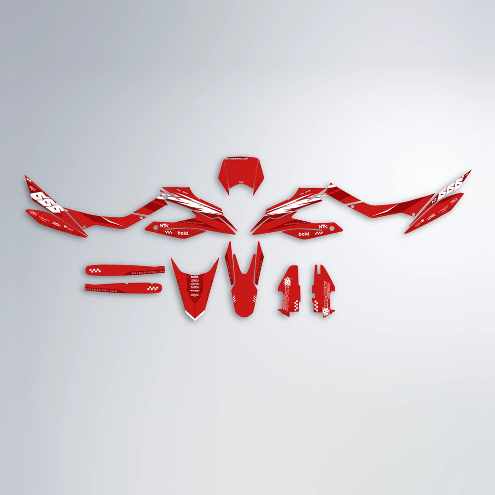 NTK V5 Aprilia SX 125 graphics kit parts layout in Red