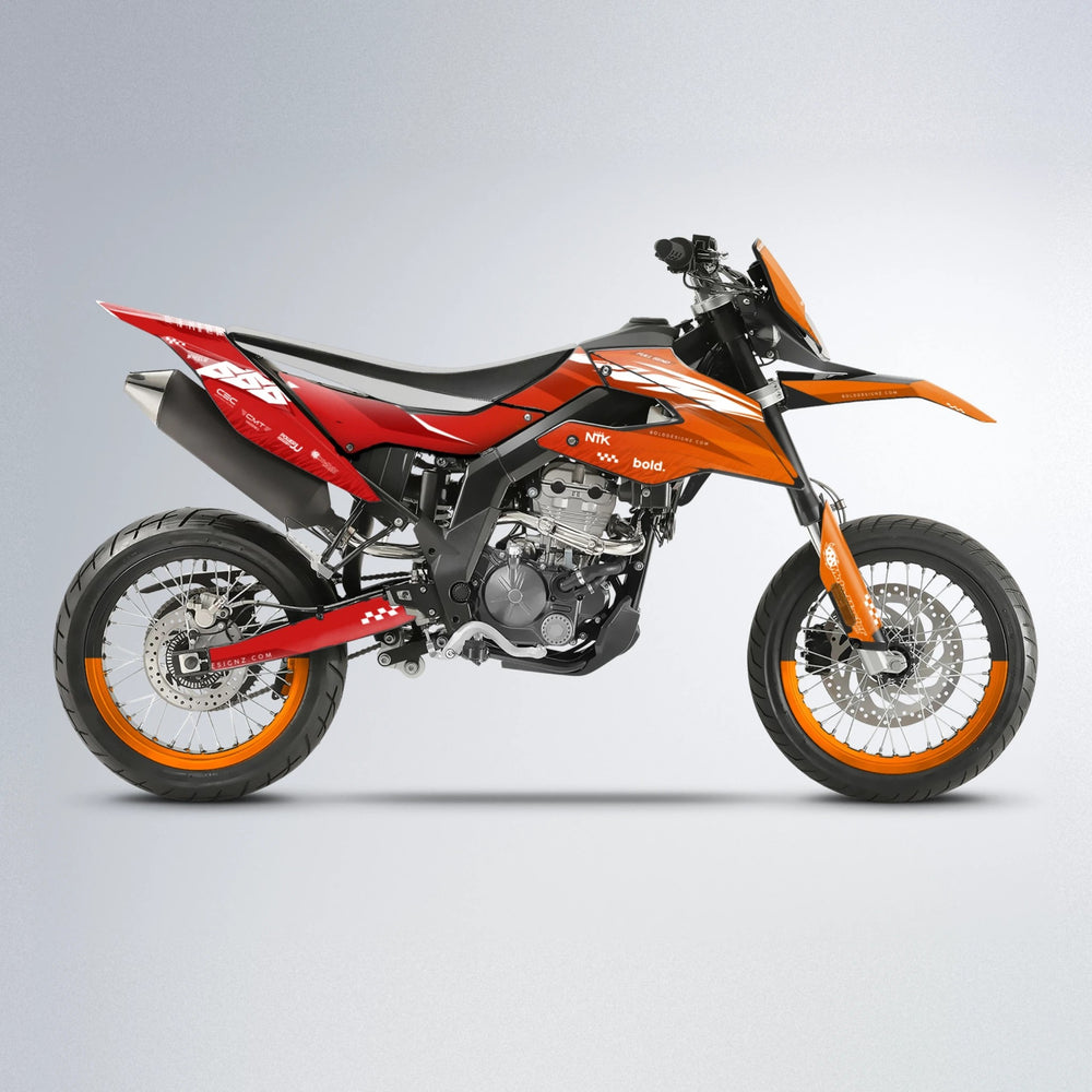 NTK V5 Aprilia SX 125 supermoto graphics kit in Red & Orange