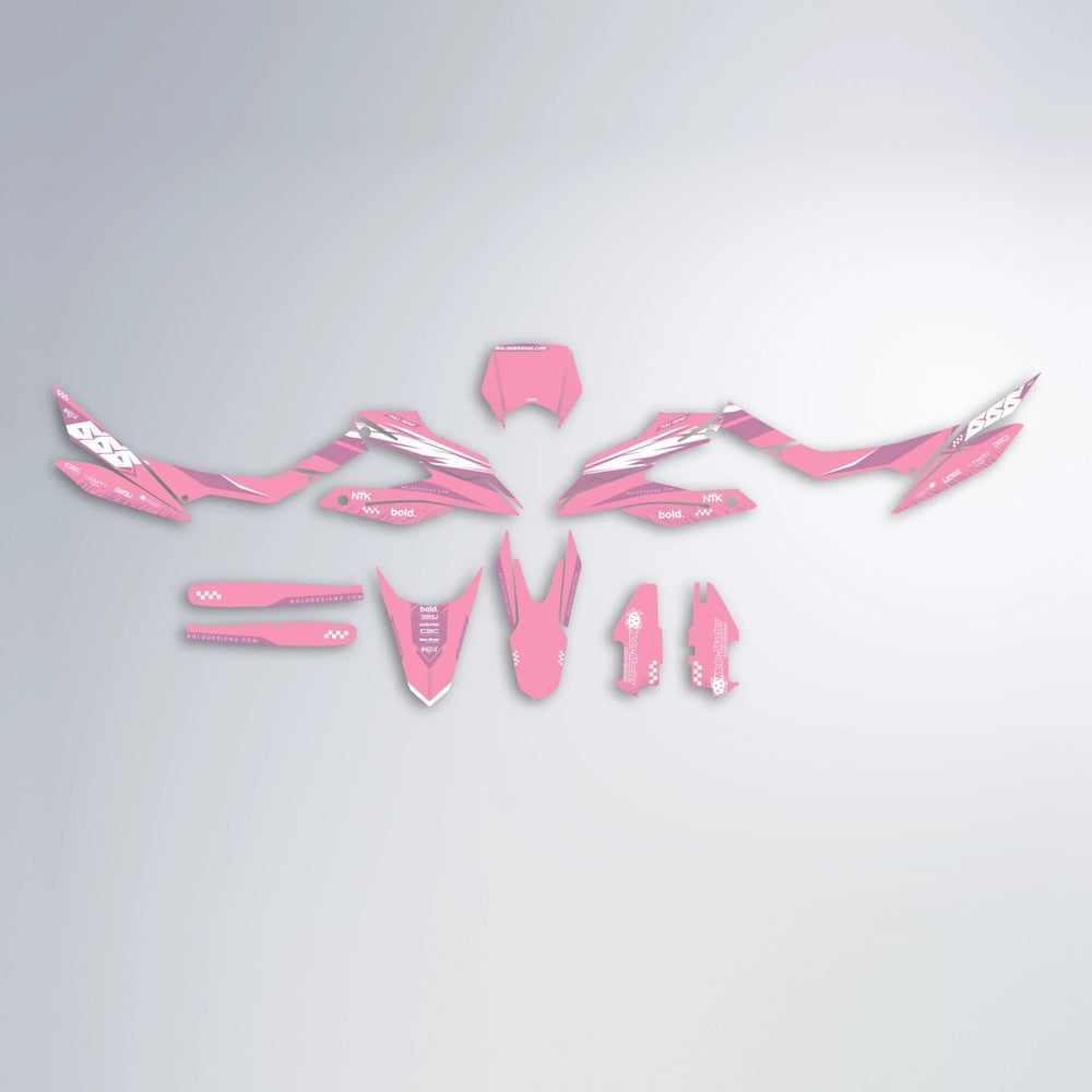 NTK V5 Aprilia SX 125 graphics kit parts layout in Sakura Pink