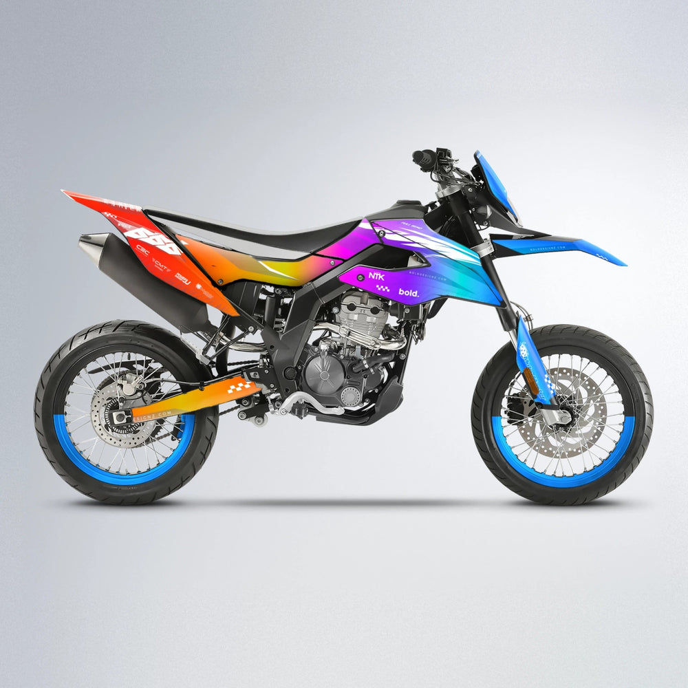NTK V5 Aprilia SX 125 supermoto graphics kit in Sunset Fade