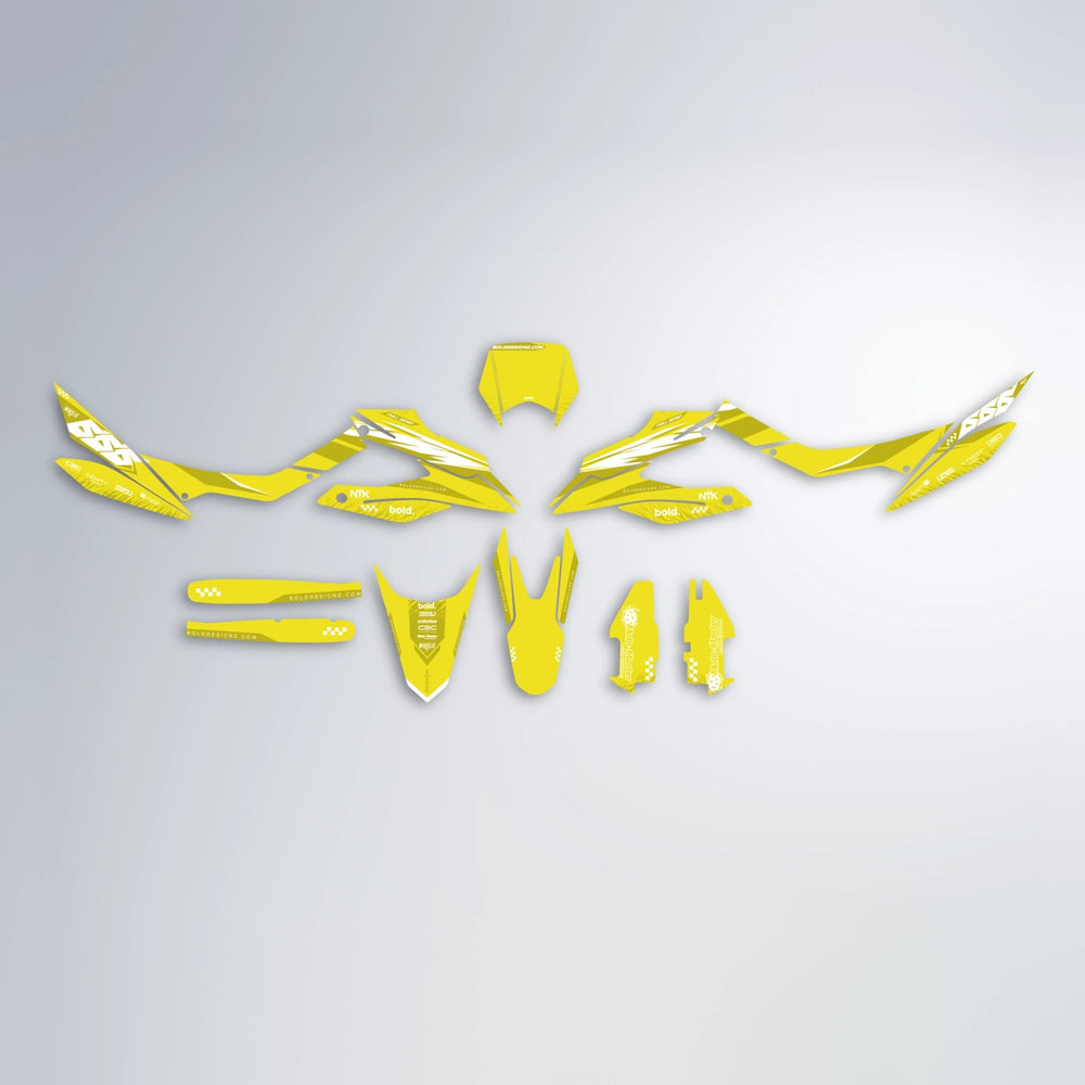 NTK V5 Aprilia SX 125 graphics kit parts layout in Yellow