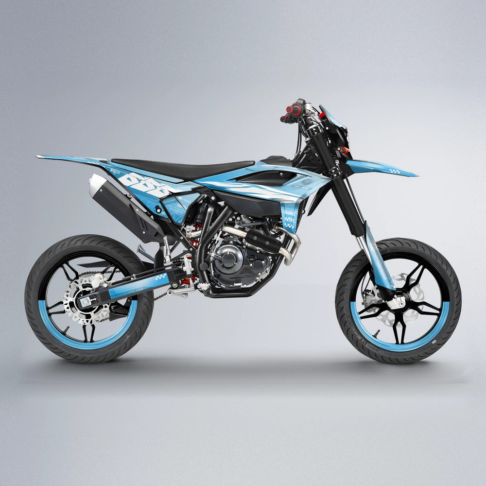 NTK V5 Beta supermoto graphics kit in Light Blue & White