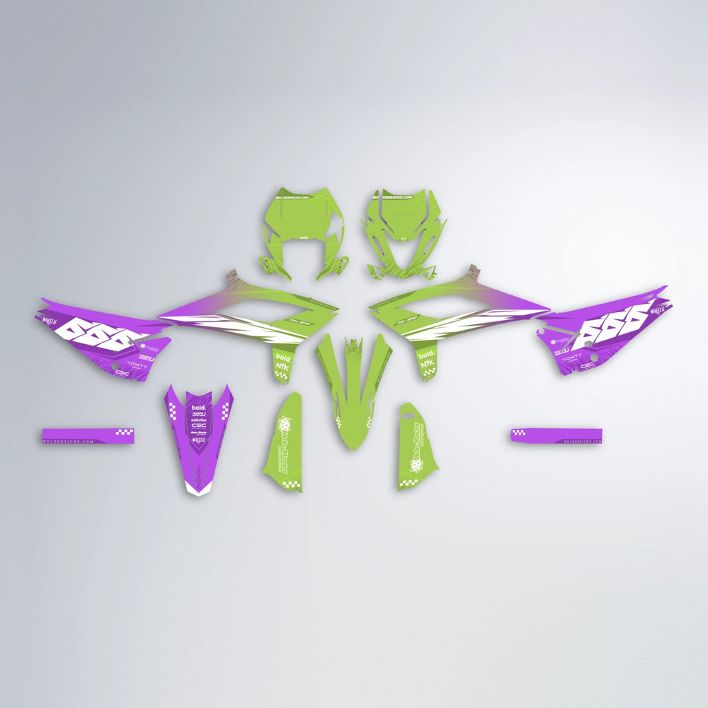 NTK V5 Beta graphics kit parts layout in Purple & Yellow