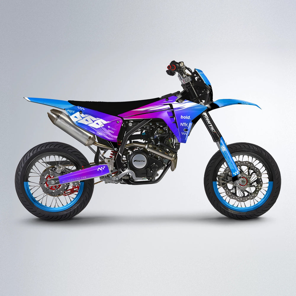 NTK V5 Fantic supermoto graphics kit in Blue Purple Fade
