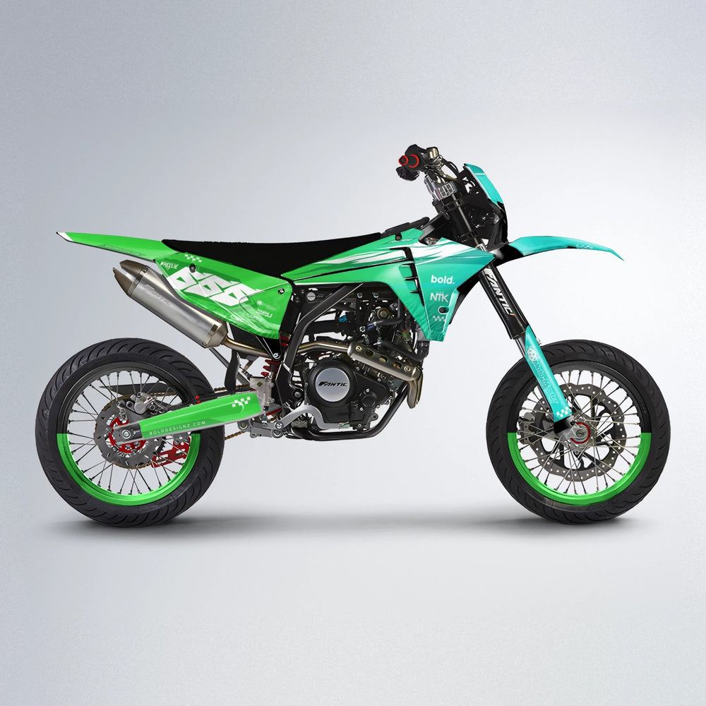 NTK V5 Fantic supermoto graphics kit in Cyan & Green