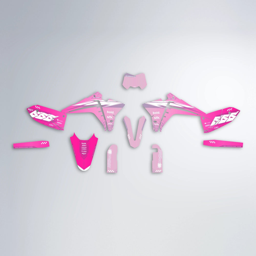 NTK V5 Fantic graphics kit parts layout in Flamingo