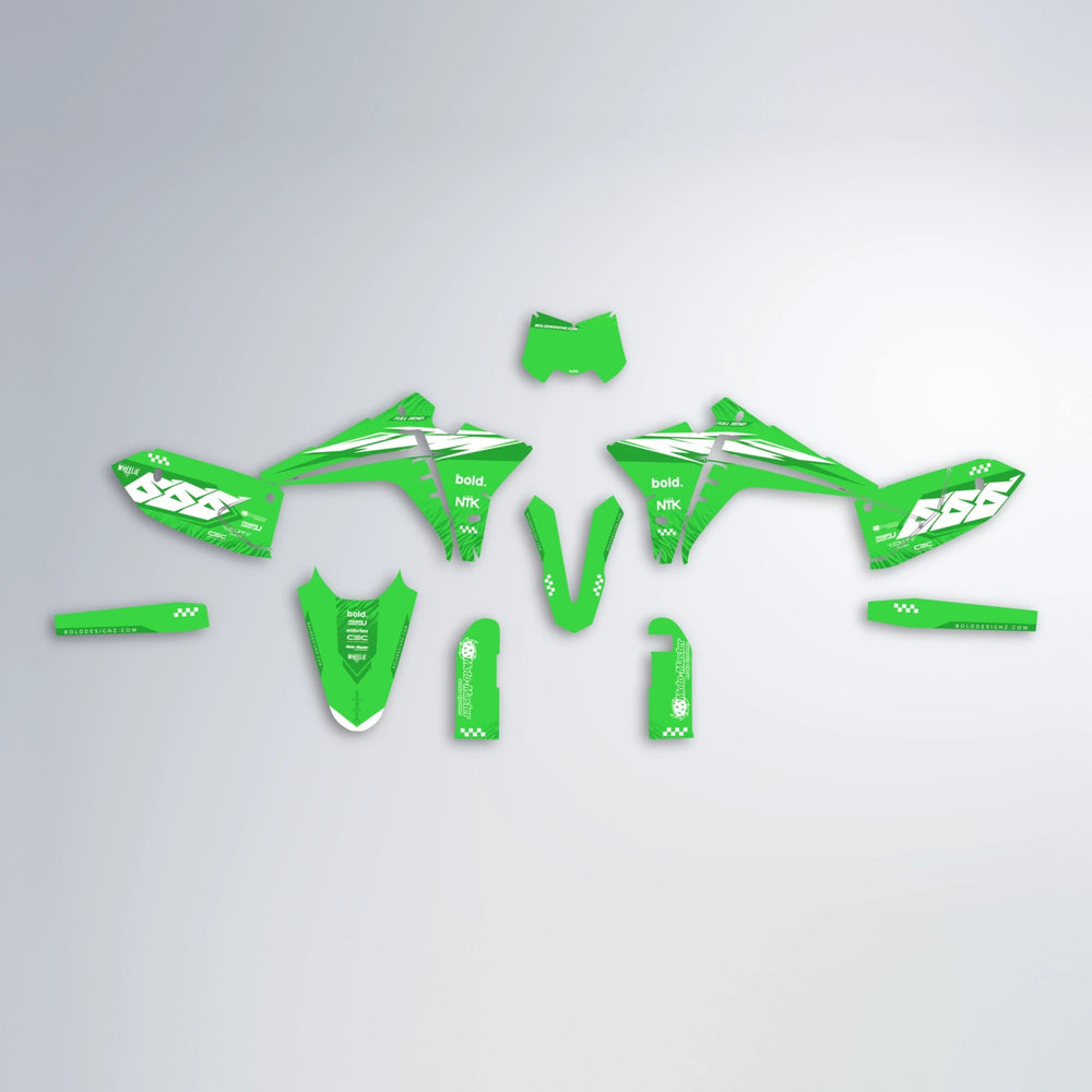 NTK V5 Fantic graphics kit parts layout in Green