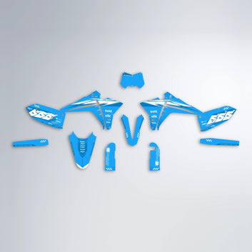 NTK V5 Fantic graphics kit parts layout in Light Blue