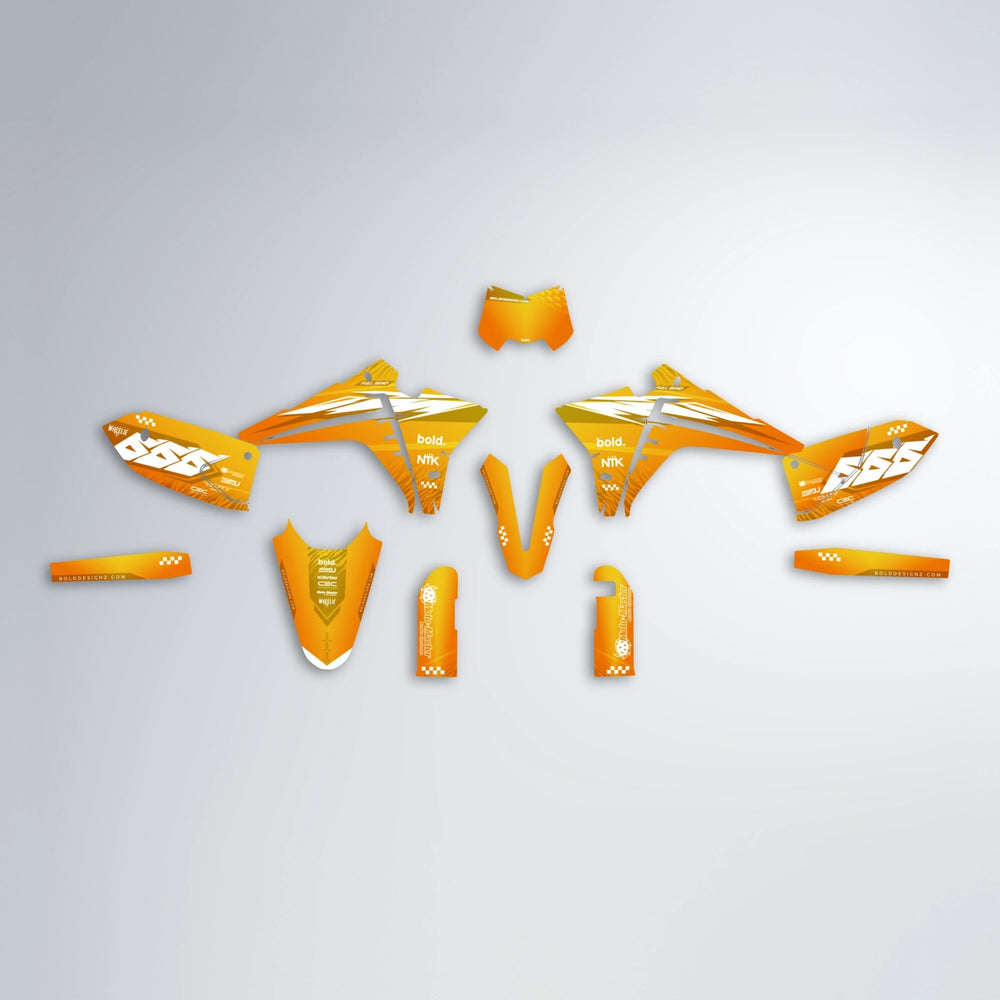 NTK V5 Fantic graphics kit parts layout in Orange & Yellow