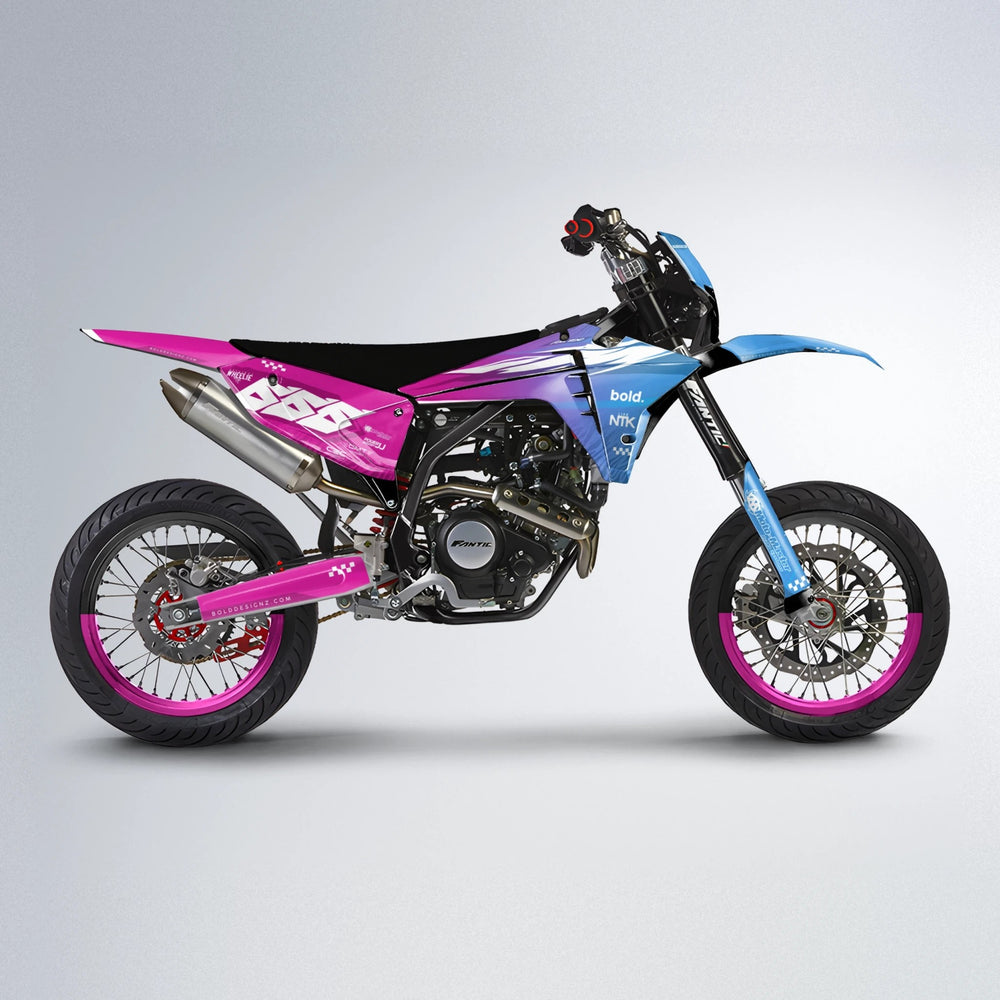 NTK V5 Fantic supermoto graphics kit in Pink & Light Blue