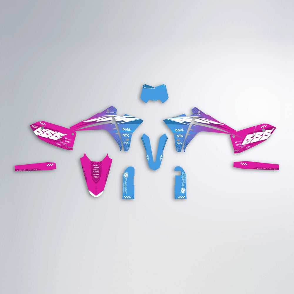 NTK V5 Fantic graphics kit parts layout in Pink & Light Blue