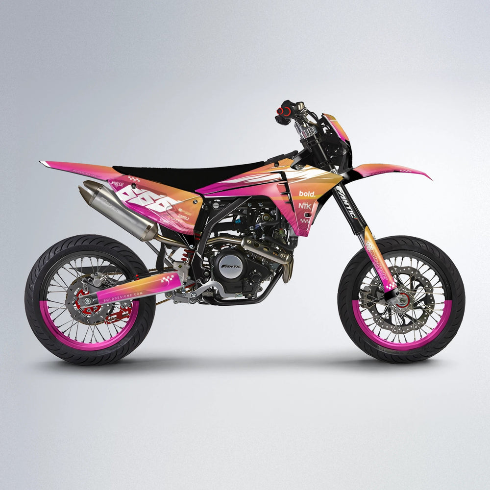 NTK V5 Fantic supermoto graphics kit in Pink & Yellow