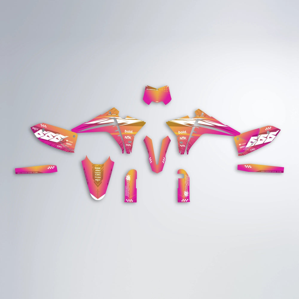 NTK V5 Fantic graphics kit parts layout in Pink & Yellow