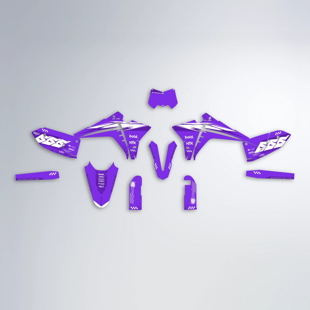 NTK V5 Fantic graphics kit parts layout in Purple